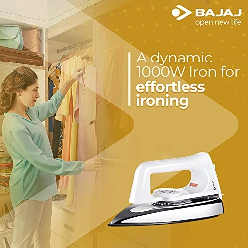 Bajaj Plastic Popular Plus 750W Dry Iron with Advance Soleplate and Anti-Bacterial German Coating Technology, White