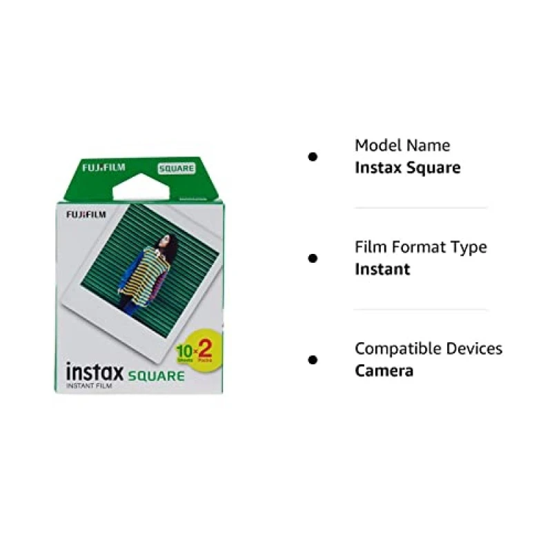 Fujifilm Instax Square Picture Format Film (20 Shots), White Fujifilm Instax Square Picture Format Film (20 Shots), White