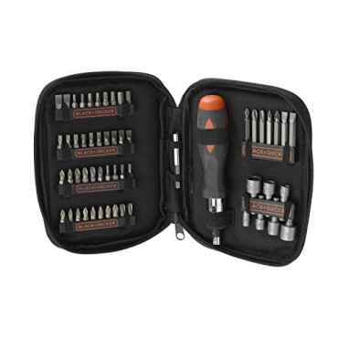 BLACK+DECKER A7073 6V Battery Powered Screwdriver with onboard LED Light & 14 pc bits included (A7073-IN)
