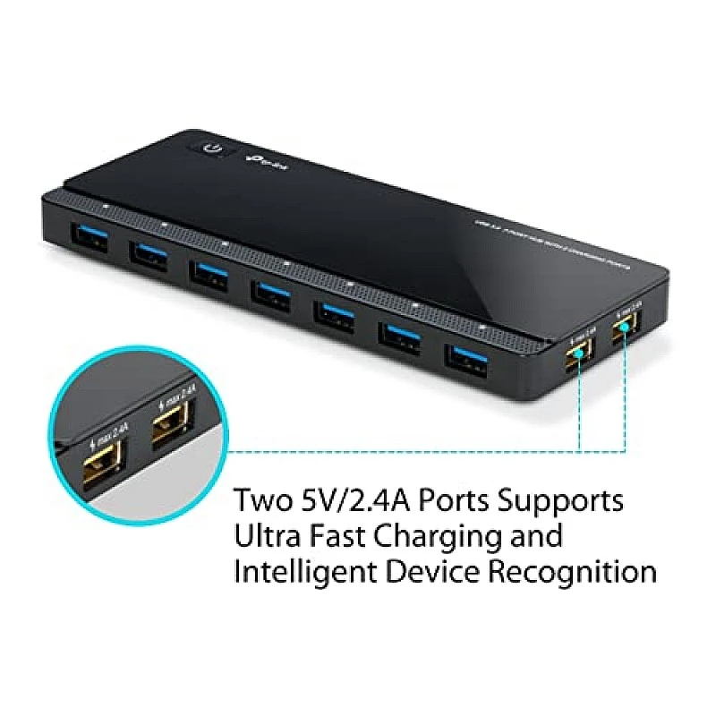 TP-Link Powered USB Hub with 7 Data Smart Charging USB 3.0 Ports, Compatible with Windows TP-Link Powered USB Hub with 7 Data Smart Charging USB 3.0 Ports, Compatible with Windows