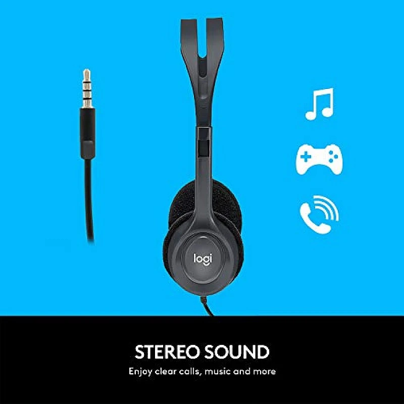 Logitech H111 Wired On Ear Headphones With Mic Black- Logitech H111 Wired On Ear Headphones With Mic Black-