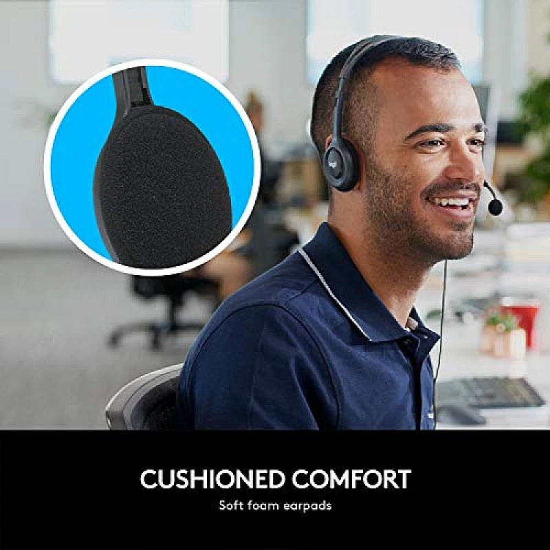 Logitech H111 Wired On Ear Headphones With Mic Black- Logitech H111 Wired On Ear Headphones With Mic Black-