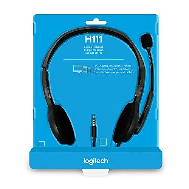 Logitech H111 Wired On Ear Headphones With Mic Black- Logitech H111 Wired On Ear Headphones With Mic Black-