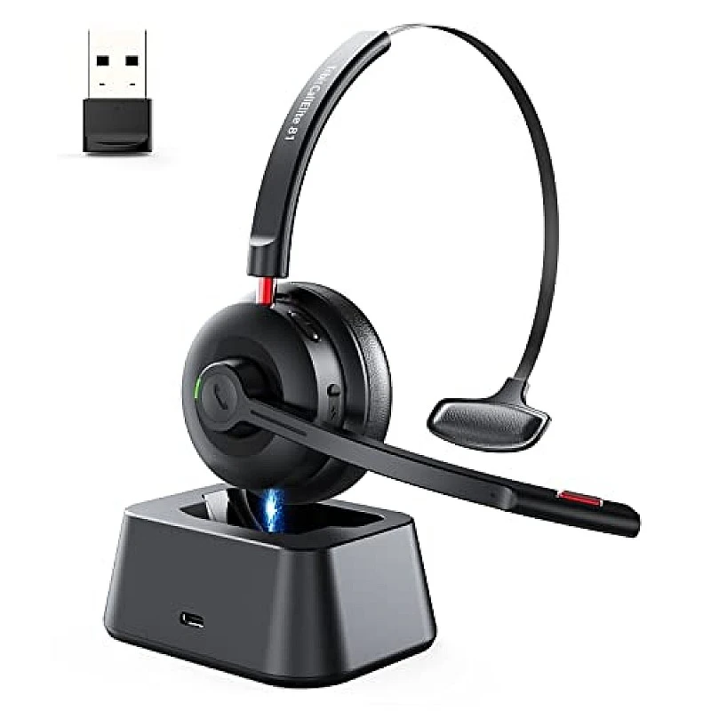 Tribit Wireless Headset with Mic, Bluetooth 5.0 AI Noise Cancelling On Ear Headphones, Business Headset with USB Dongle, Black Tribit Wireless Headset with Mic, Bluetooth 5.0 AI Noise Cancelling On Ear Headphones, Business Headset with USB Dongle, Black