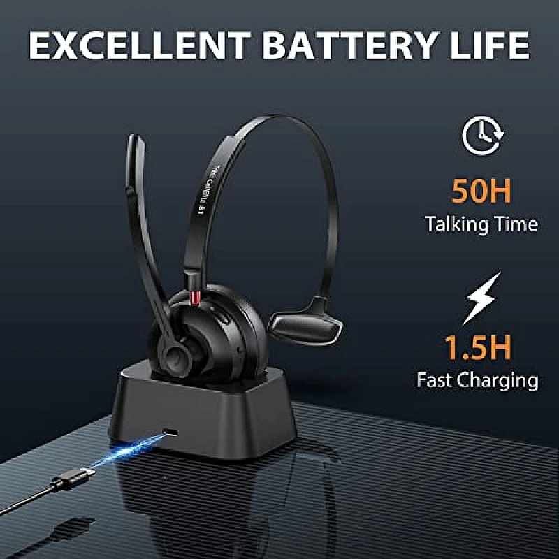 Tribit Wireless Headset with Mic, Bluetooth 5.0 AI Noise Cancelling On Ear Headphones, Business Headset with USB Dongle, Black Tribit Wireless Headset with Mic, Bluetooth 5.0 AI Noise Cancelling On Ear Headphones, Business Headset with USB Dongle, Black