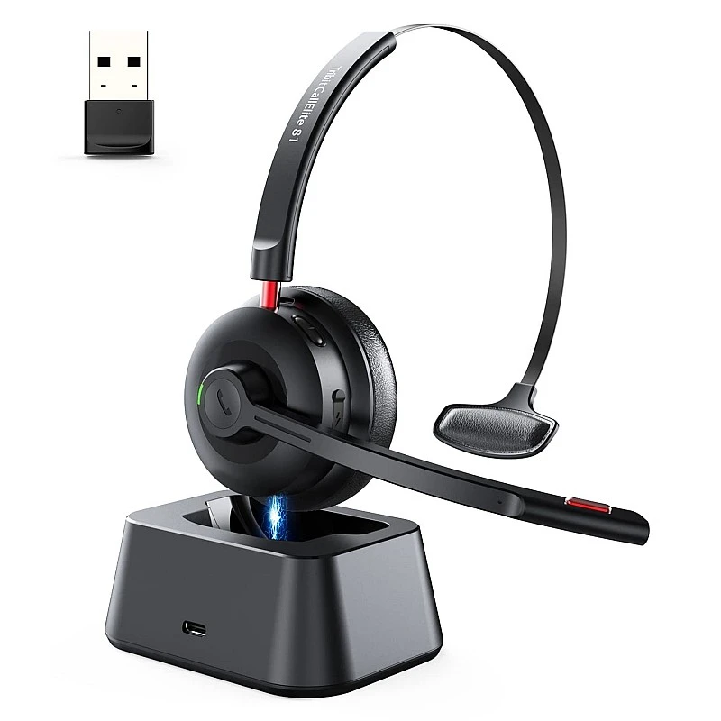 Tribit Wireless Headset with Mic, Bluetooth 5.0 AI Noise Cancelling On Ear Headphones, Business Headset with USB Dongle, Black Tribit Wireless Headset with Mic, Bluetooth 5.0 AI Noise Cancelling On Ear Headphones, Business Headset with USB Dongle, Black