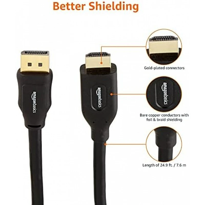 Amazon Basics DisplayPort to HDMI Display Cable, Uni-Directional, Gold-Plated Plugs, 25 Foot Amazon Basics DisplayPort to HDMI Display Cable, Uni-Directional, Gold-Plated Plugs, 25 Foot