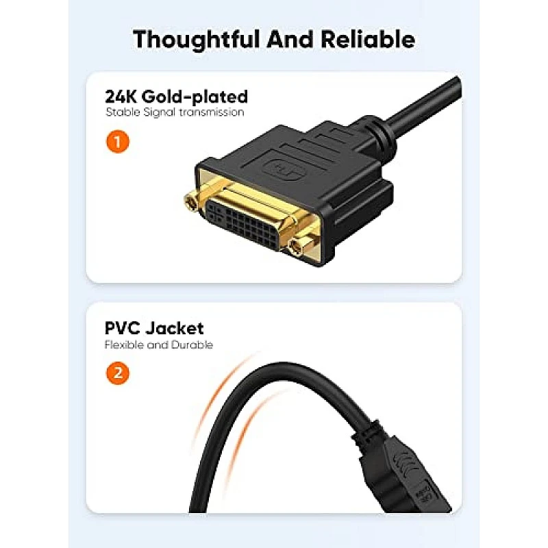 CableCreation HDMI to DVI Short Cable 0.5ft, Bi-Directional DVI-I (24+5) Female to HDMI Male Adapter, PC, TV, TV Box, PS5, Switch CableCreation HDMI to DVI Short Cable 0.5ft, Bi-Directional DVI-I (24+5) Female to HDMI Male Adapter, PC, TV, TV Box, PS5, Switch