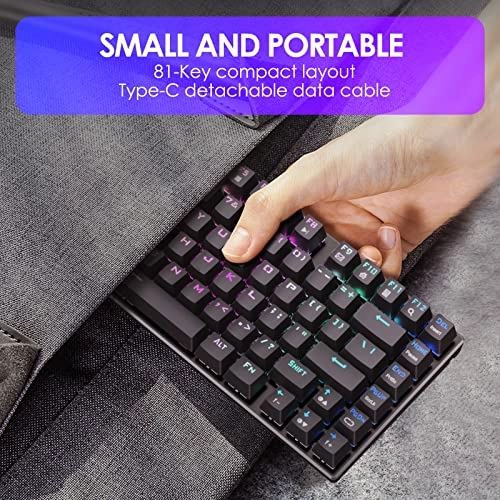 HUO JI RGB Mechanical Gaming Keyboard, E-Yooso Z-88 Compact 81 Keys Hot Swappable for Mac, PC, Black