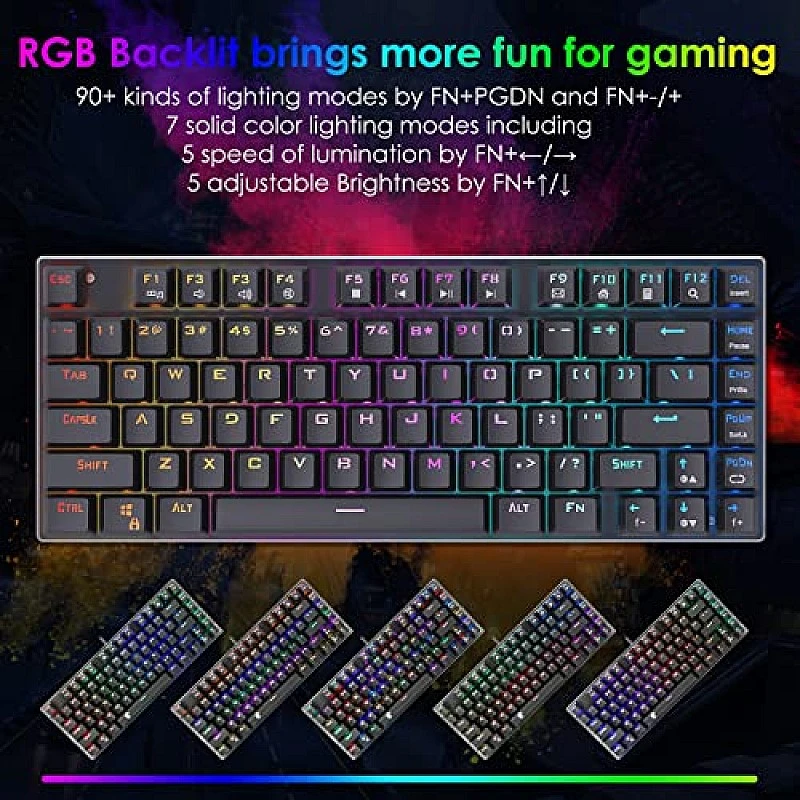 HUO JI RGB Mechanical Gaming Keyboard, E-Yooso Z-88 Compact 81 Keys Hot Swappable for Mac, PC, Black HUO JI RGB Mechanical Gaming Keyboard, E-Yooso Z-88 Compact 81 Keys Hot Swappable for Mac, PC, Black