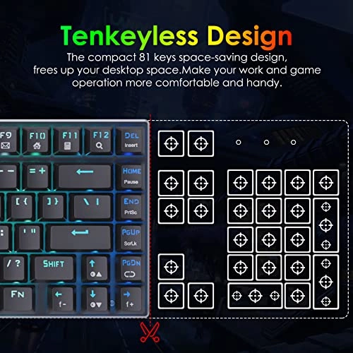 HUO JI RGB Mechanical Gaming Keyboard, E-Yooso Z-88 Compact 81 Keys Hot Swappable for Mac, PC, Black