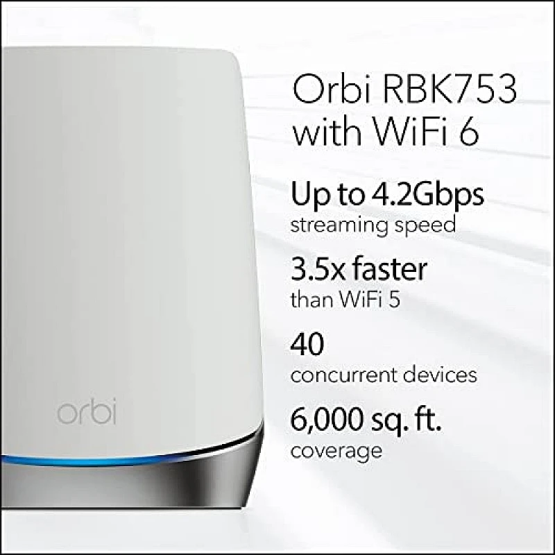 Netgear Orbi High Performance AC3000 Tri-Band Whole Home Mesh WiFi System with 3Gbps Speed (RBK50, 1 Router & 1 Satellite Covers Upto 5000 sqft) Netgear Orbi High Performance AC3000 Tri-Band Whole Home Mesh WiFi System with 3Gbps Speed (RBK50, 1 Router & 1 Satellite Covers Upto 5000 sqft)