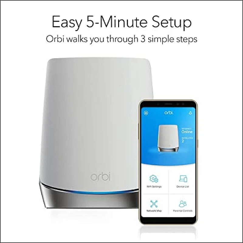 Netgear Orbi High Performance AC3000 Tri-Band Whole Home Mesh WiFi System with 3Gbps Speed (RBK50, 1 Router & 1 Satellite Covers Upto 5000 sqft) Netgear Orbi High Performance AC3000 Tri-Band Whole Home Mesh WiFi System with 3Gbps Speed (RBK50, 1 Router & 1 Satellite Covers Upto 5000 sqft)