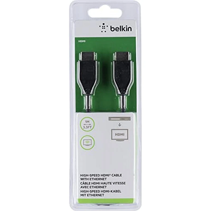 Belkin 1 Meter (3.3 Feet) High-Speed Nickel-Plated HDMI Cable, Supports 3D, 4K, 1080p, Audio Return and Ethernet for TV - Black Belkin 1 Meter (3.3 Feet) High-Speed Nickel-Plated HDMI Cable, Supports 3D, 4K, 1080p, Audio Return and Ethernet for TV - Black