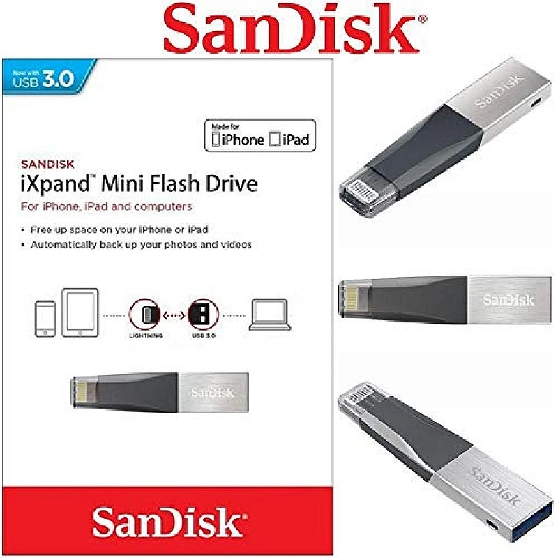 SanDisk iXpand Mini 64GB USB 3.0 Flash Drive for iPhone and Computer SanDisk iXpand Mini 64GB USB 3.0 Flash Drive for iPhone and Computer