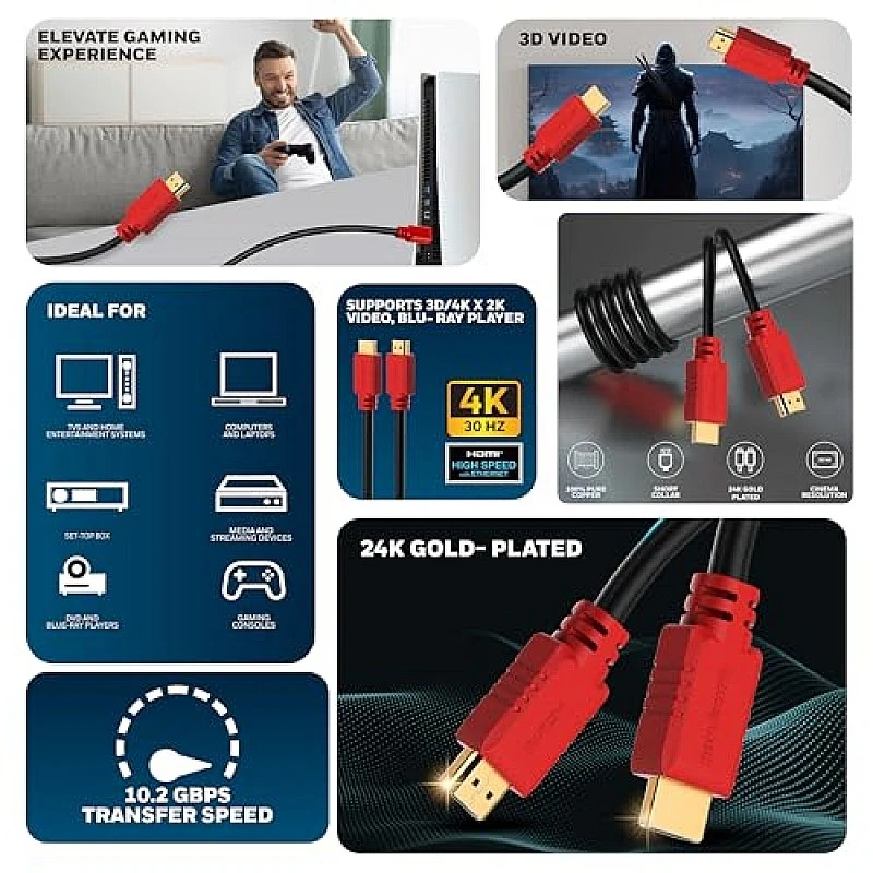 Honeywell HDMI 1.4 Cable with Ethernet (32.8ft/10M) High Speed HDMI Cable 10.2GBPS Black Honeywell HDMI 1.4 Cable with Ethernet (32.8ft/10M) High Speed HDMI Cable 10.2GBPS Black
