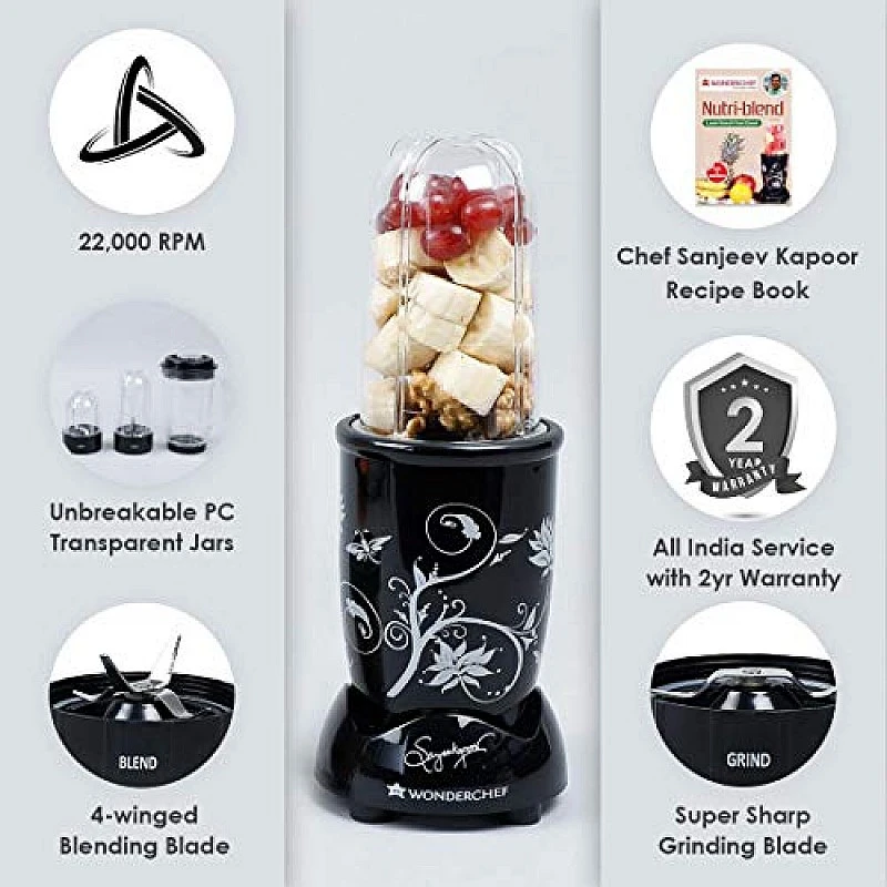 Wonderchef Nutri-blend Juicer, Mixer, Grinder, Blender & Smoothie Maker 22000 RPM, 400W Black Wonderchef Nutri-blend Juicer, Mixer, Grinder, Blender & Smoothie Maker 22000 RPM, 400W Black