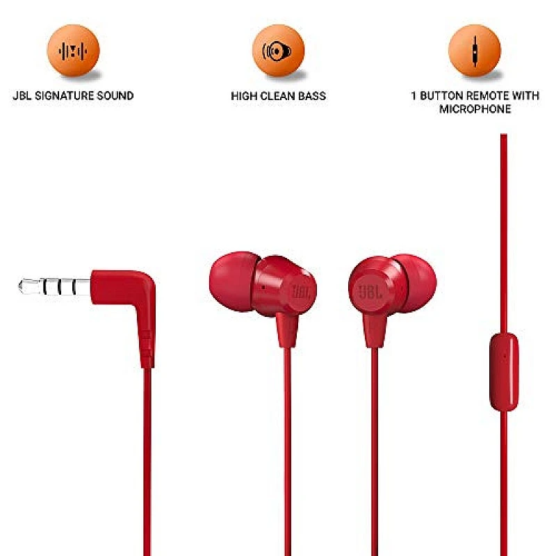 JBL T50HI in-Ear Wired Headphone with Noise Isolation Mic (Red) JBL T50HI in-Ear Wired Headphone with Noise Isolation Mic (Red)