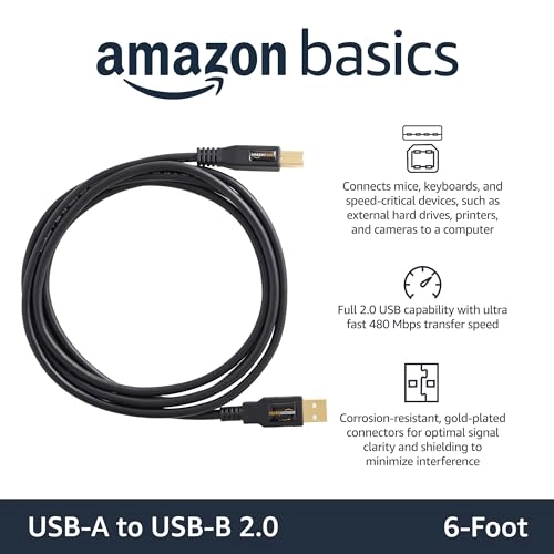 AmazonBasics USB 2.0 Cable - A-Male to B-Male for Personal Computer, Printer - 6 Feet (1.8 Meters)- Black AmazonBasics USB 2.0 Cable - A-Male to B-Male for Personal Computer, Printer - 6 Feet (1.8 Meters)- Black