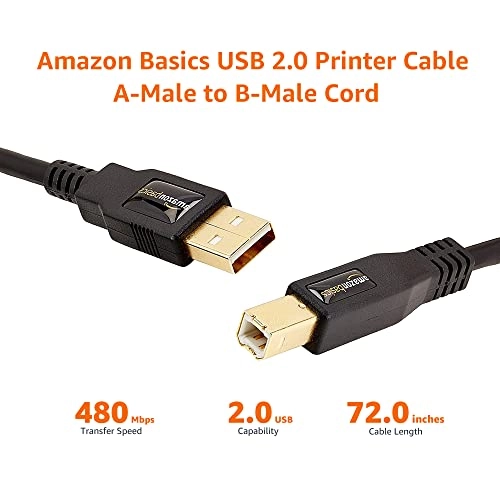 AmazonBasics USB 2.0 Cable - A-Male to B-Male for Personal Computer, Printer - 6 Feet (1.8 Meters)- Black AmazonBasics USB 2.0 Cable - A-Male to B-Male for Personal Computer, Printer - 6 Feet (1.8 Meters)- Black