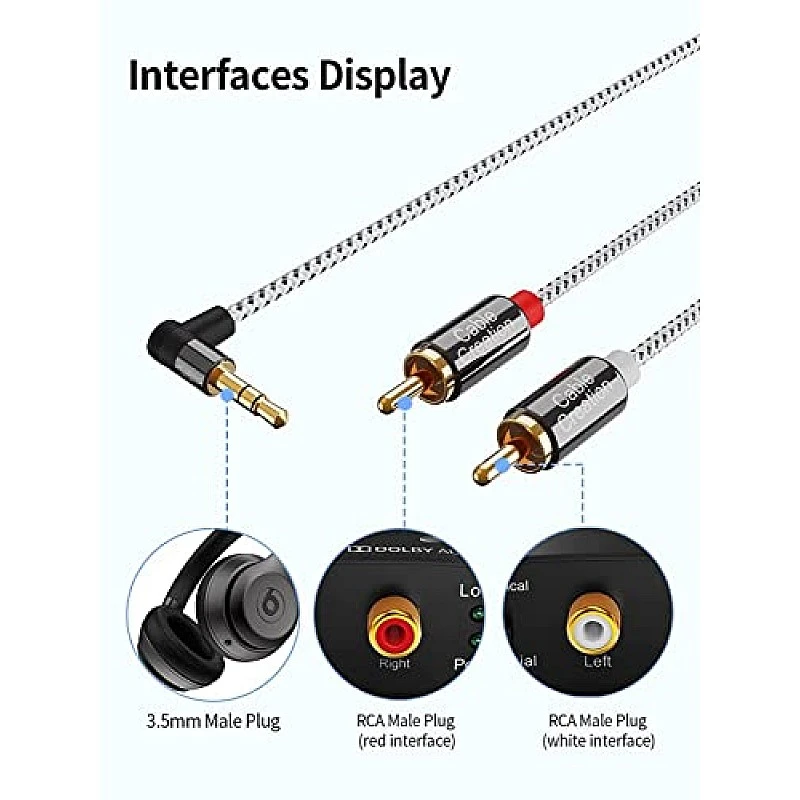 CableCreation 3.5mm to RCA Cable, Angle 3.5mm Male to 2RCA Male Auxiliary Stereo Audio Y Splitter Gold-Plated,1.6ft/0.5m CableCreation 3.5mm to RCA Cable, Angle 3.5mm Male to 2RCA Male Auxiliary Stereo Audio Y Splitter Gold-Plated,1.6ft/0.5m
