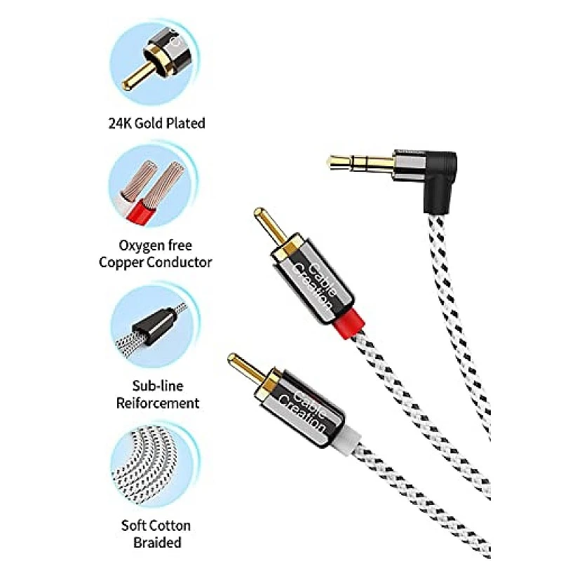 CableCreation 3.5mm to RCA Cable, Angle 3.5mm Male to 2RCA Male Auxiliary Stereo Audio Y Splitter Gold-Plated,1.6ft/0.5m CableCreation 3.5mm to RCA Cable, Angle 3.5mm Male to 2RCA Male Auxiliary Stereo Audio Y Splitter Gold-Plated,1.6ft/0.5m