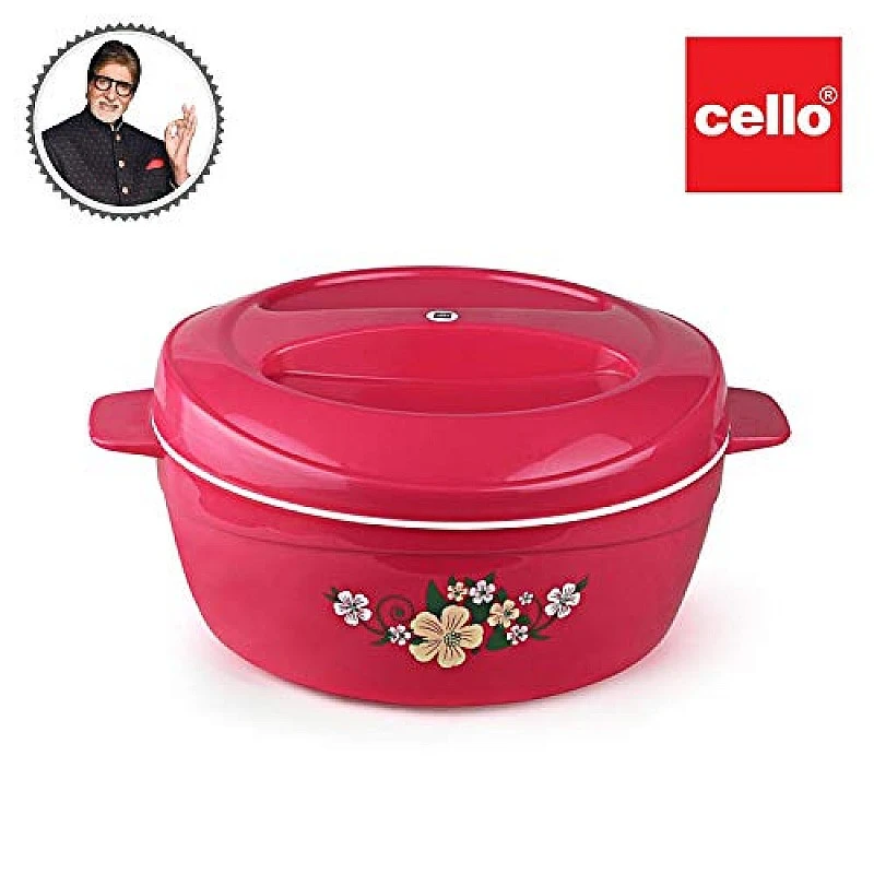 Cello Roti Plus Plastic Floral Casserole with Lid Locks in the cold & heat for long Casserole 2.5 L, Pink Cello Roti Plus Plastic Floral Casserole with Lid Locks in the cold & heat for long Casserole 2.5 L, Pink