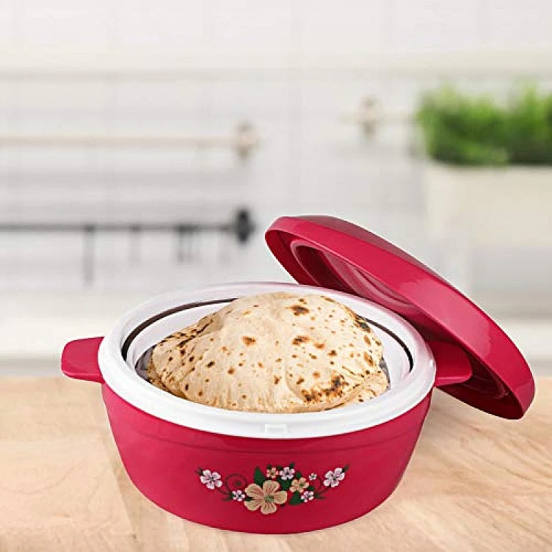 Cello Roti Plus Plastic Floral Casserole with Lid Locks in the cold & heat for long Casserole 2.5 L, Pink Cello Roti Plus Plastic Floral Casserole with Lid Locks in the cold & heat for long Casserole 2.5 L, Pink