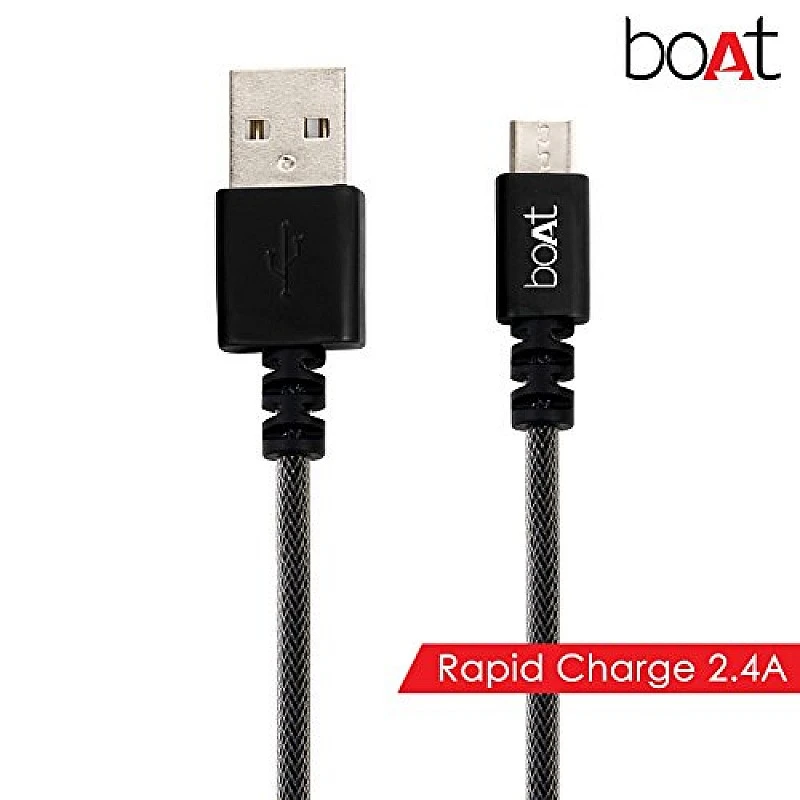 boAt Micro USB 500 Tangle-free, Sturdy Micro USB Cable with 2.4A Fast Charging & 480mbps Data Transmission 1.5m Length Black) boAt Micro USB 500 Tangle-free, Sturdy Micro USB Cable with 2.4A Fast Charging & 480mbps Data Transmission 1.5m Length Black)