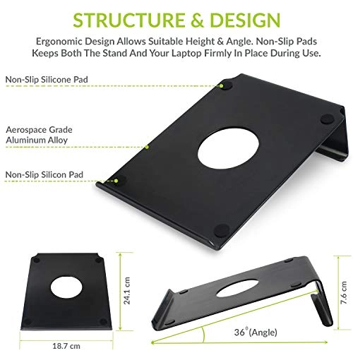 Tizum Anodised Aluminium Laptop Stand with Steady Ergonomics (Black)