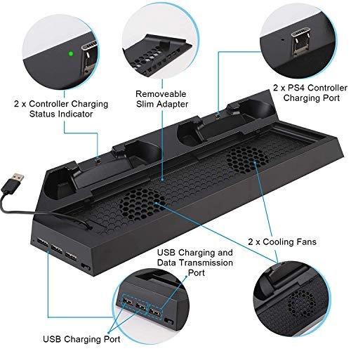 New World Vertical Stand with Cooling Fan Dual Charger Charging Dock for PS4