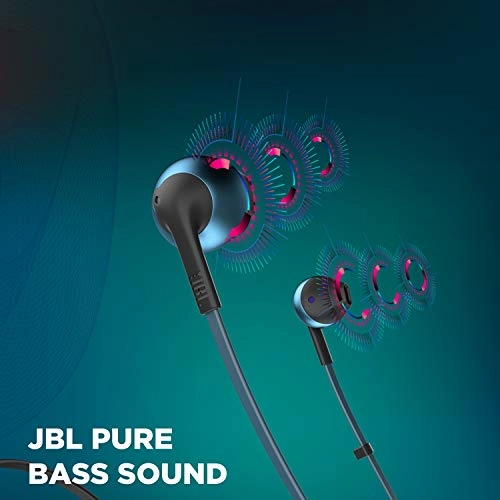 JBL T205BT by Harman Pure Bass Wireless Metal Earbud Headphones with Mic (Blue) 