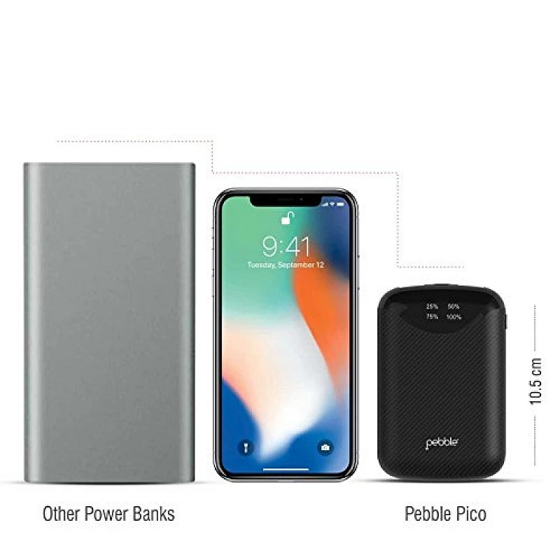 Pebble Pico Pocket Sized 10,000 mAh Power Bank | Fast Charging 2.1 A, Compatible with All Android Phones & iPhones Pebble Pico Pocket Sized 10,000 mAh Power Bank | Fast Charging 2.1 A, Compatible with All Android Phones & iPhones