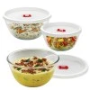 Borosil Glass Serving And Mixing Bowls With Lids, Oven and Microwave Safe Bowls, Set of 3 Borosilicate Glass, Clear Borosil Glass Serving And Mixing Bowls With Lids, Oven and Microwave Safe Bowls, Set of 3 Borosilicate Glass, Clear