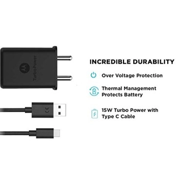 Motorola 15 W Single Port Wall Charger For Smartphones, Tablets, Digital Cameras With Usb Type C Cable - Black