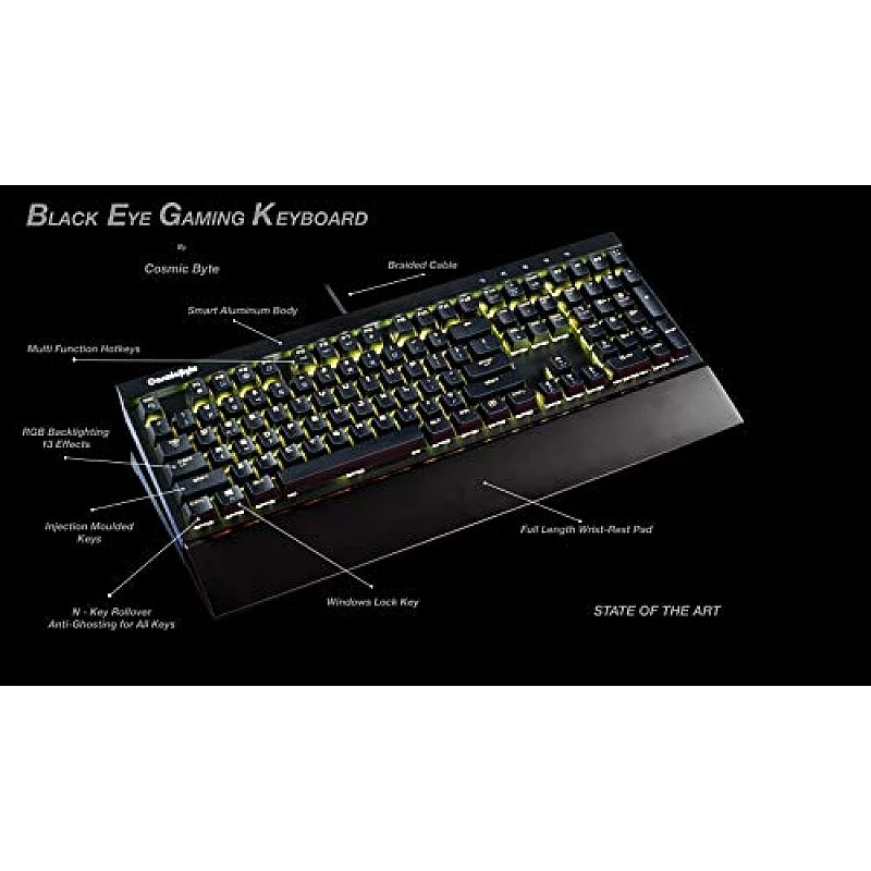 Cosmic Byte CB-GK-11 Black Eye Wired Aluminium Mechanical Keyboard, Real RBG Backlit with Effects Brown Switch Cosmic Byte CB-GK-11 Black Eye Wired Aluminium Mechanical Keyboard, Real RBG Backlit with Effects Brown Switch