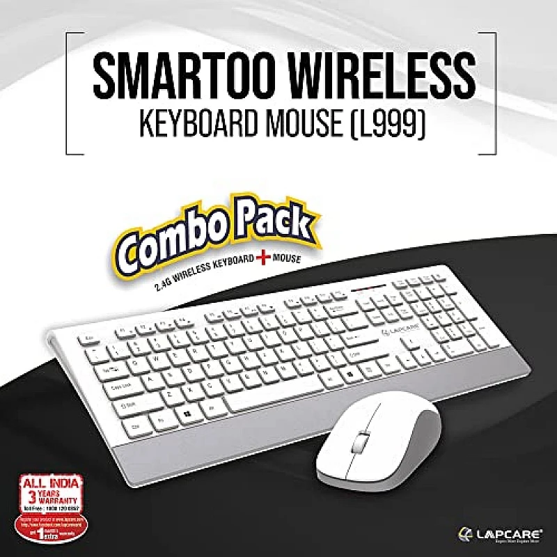 Lapcare Smartoo Wireless Membraned Keyboard and 1200 DPI Mouse Combo with Auto Sleep (White/Silver) Lapcare Smartoo Wireless Membraned Keyboard and 1200 DPI Mouse Combo with Auto Sleep (White/Silver)