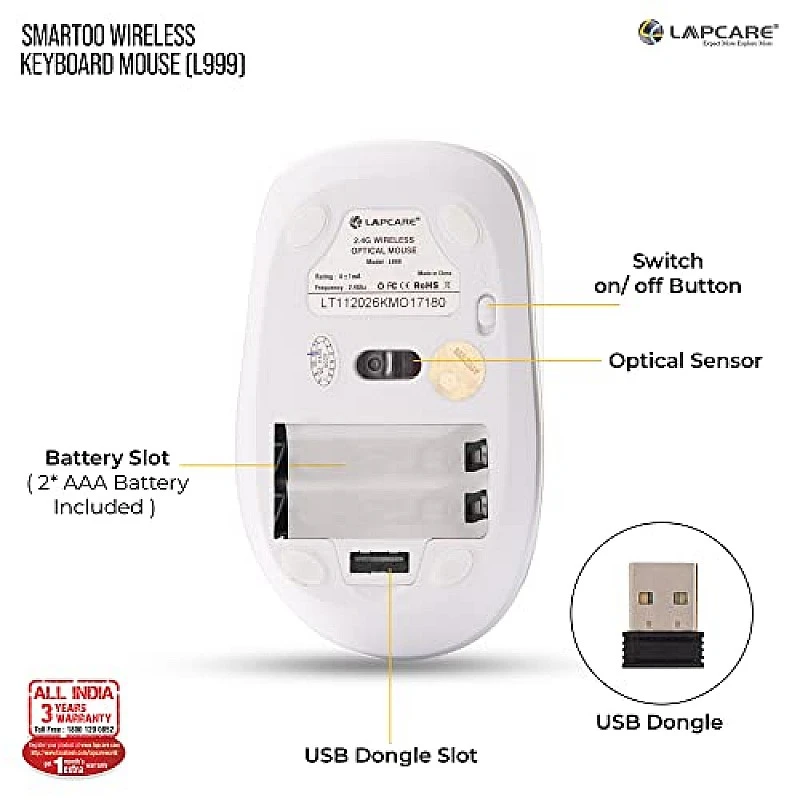 Lapcare Smartoo Wireless Membraned Keyboard and 1200 DPI Mouse Combo with Auto Sleep (White/Silver) Lapcare Smartoo Wireless Membraned Keyboard and 1200 DPI Mouse Combo with Auto Sleep (White/Silver)