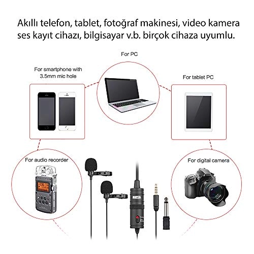 AIRTREE BY-M1DM Dual Lavalier Mic, 13ft Cable for Cameras