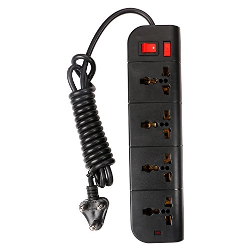 Live Tech PS07 Power Strip with 4 Sockets Rust Free, 6ft 1.8 Meter Extension Cord 3 Pin Plug Spike Guard ABS Virgin Plastic Material Black
