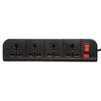 Live Tech PS07 Power Strip with 4 Sockets Rust Free, 6ft 1.8 Meter Extension Cord 3 Pin Plug Spike Guard ABS Virgin Plastic Material Black