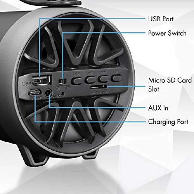 Zebronics ZEB-AXON Wireless Bluetooth 10W Barrel Finish Portable Speaker With Supporting Handy Strap, USB, SD Card, AUX & FM Zebronics ZEB-AXON Wireless Bluetooth 10W Barrel Finish Portable Speaker With Supporting Handy Strap, USB, SD Card, AUX & FM