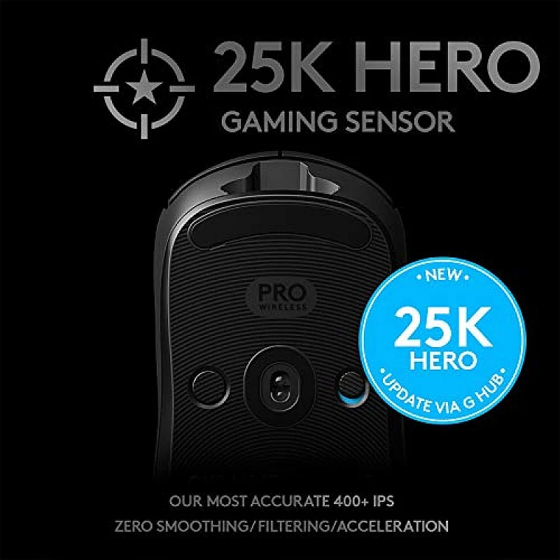 Logitech G PRO Wireless Gaming Mouse, Hero 25K Sensor RGB, Ultra Lightweight Black Logitech G PRO Wireless Gaming Mouse, Hero 25K Sensor RGB, Ultra Lightweight Black