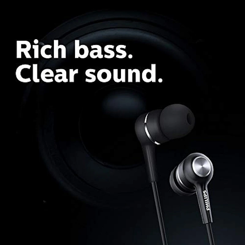 Philips Audio SHE1505 Wired in Ear Earphones with Mic (Black)- Philips Audio SHE1505 Wired in Ear Earphones with Mic (Black)-