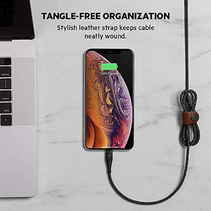 Belkin DuraTek Plus Lightning to USB-A Cable with Strap for iPhone 12 Mini - 6 Feet (1.8 Meters) - Black Belkin DuraTek Plus Lightning to USB-A Cable with Strap for iPhone 12 Mini - 6 Feet (1.8 Meters) - Black