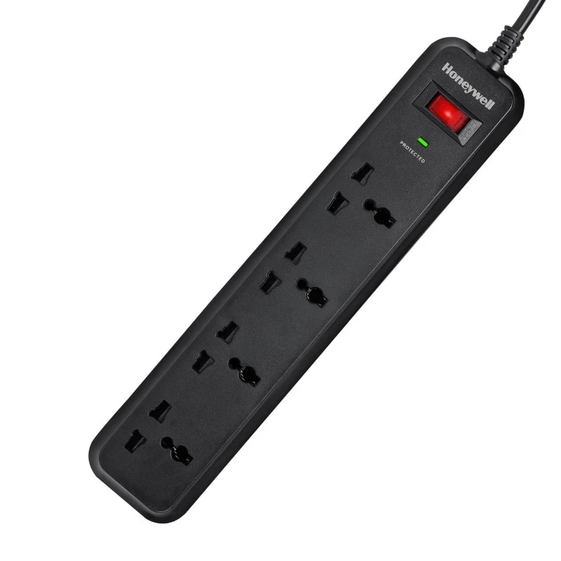 Honeywell Surge Protector, 4 Universal Sockets,15000Amp, 2 Meter Cord, Device Secure Warranty Honeywell Surge Protector, 4 Universal Sockets,15000Amp, 2 Meter Cord, Device Secure Warranty
