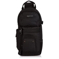Amazon Basics Camera Sling Bag, for DSLR Camera with Lens, Accessories, Adjustable Padded Strap, Black