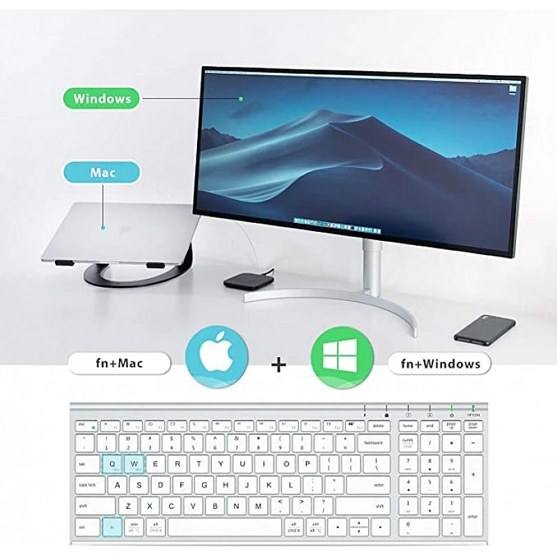 iClever Wireless Keyboard With Number Pad Rechargeable Keyboard White iClever Wireless Keyboard With Number Pad Rechargeable Keyboard White