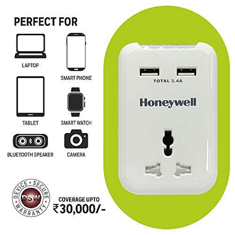 Honeywell Travel Surge Single Socket with 2 X USB Platinum Honeywell Travel Surge Single Socket with 2 X USB Platinum