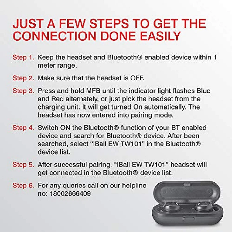 iBall EarWear TW101 Truly Wireless Bluetooth in Ear Headphone with Mic Black iBall EarWear TW101 Truly Wireless Bluetooth in Ear Headphone with Mic Black